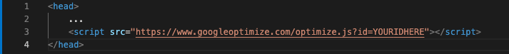 google optimize tag html code